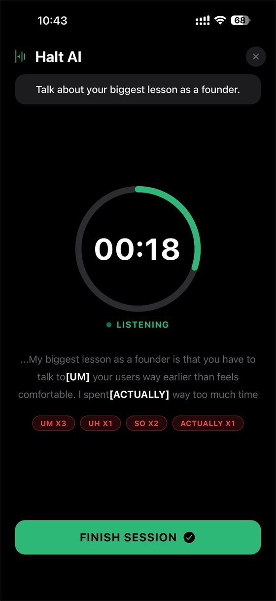 Live transcription with fillers flagged in real time